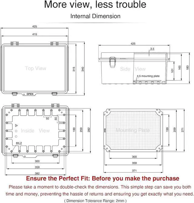 Alt view image 6 of 7 - QILIPSU UL94-V0 Outdoor Electrical Box 16.4"x12.4"x7.1" Waterproof Junction Box Weatherproof PC/ABS Alloy Plastic IP66 Project Electric Enclosure Grey Hinged Door