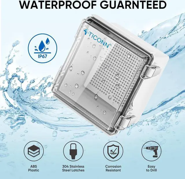 Alt view image 2 of 7 - TICONN Waterproof Electrical Junction Box IP67 ABS Plastic Enclosure with Hinged Cover with Mounting Plate, Wall Brackets, Cable Glands (Clear, 5.9"x5.9"x3.5")