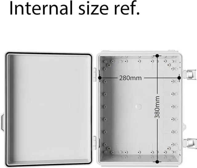Alt view image 4 of 6 - Junction Box, IP67 Waterproof Plastic Enclosure for Electrical Project, Hinged Grey Cover, Includes Mounting Plate and Wall Bracket 410×310×180mm (16.1"x12.2"x7.1")
