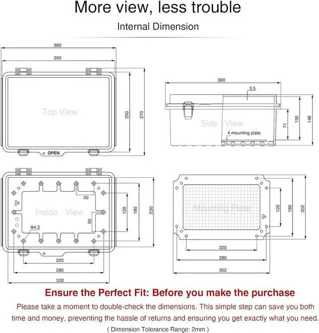 Alt view image 6 of 7 - QILIPSU UL94-V0 Outdoor Electrical Box 13.8"x9.9"x5.9" Waterproof Junction Box Weatherproof PC/ABS Alloy Plastic IP66 Project Electric Enclosure Grey Hinged Door