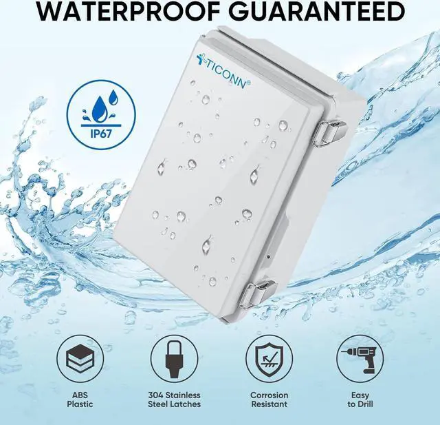Alt view image 2 of 7 - TICONN Waterproof Electrical Junction Box IP67 ABS Plastic Enclosure with Hinged Cover with Mounting Plate, Wall Brackets, Cable Glands (Off-White, 10.2"x6.3"x3.9")