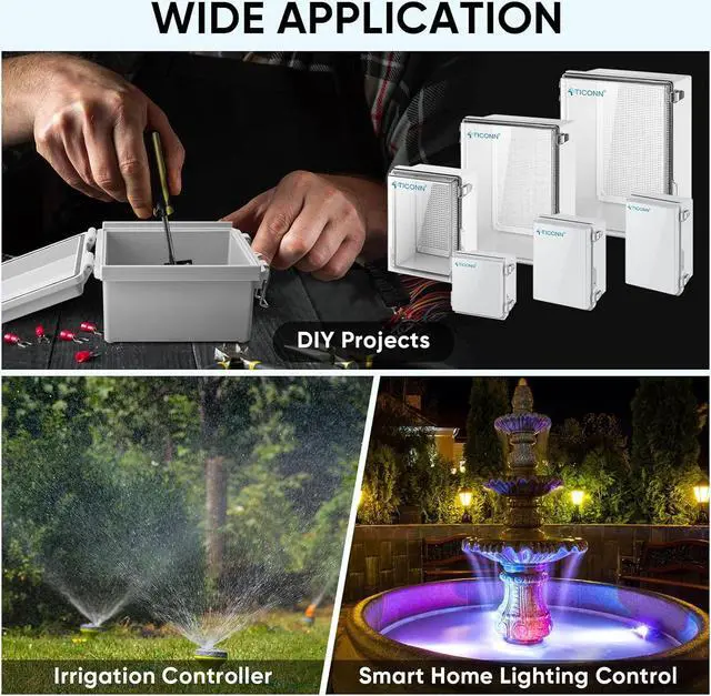 Alt view image 7 of 7 - TICONN Waterproof Electrical Junction Box IP67 ABS Plastic Enclosure with Hinged Cover with Mounting Plate, Wall Brackets, Cable Glands (Off-White, 10.2"x6.3"x3.9")