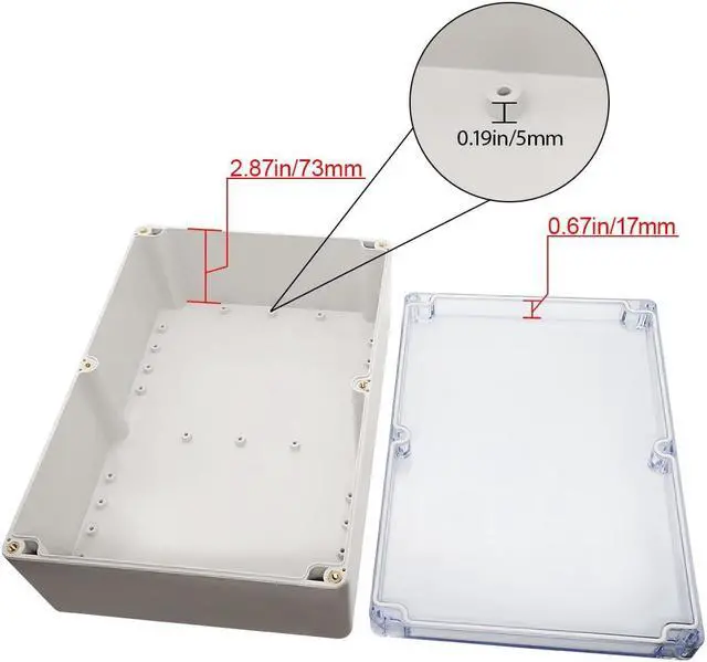 Alt view image 4 of 7 - LeMotech ABS Plastic Junction Box Dustproof Waterproof IP65 Electrical Enclosure Box Universal Project Enclosure Grey with PC Transparent Clear Cover 10.4 x 7.2 x 3.7 inch (263 x 182 x 95 mm)