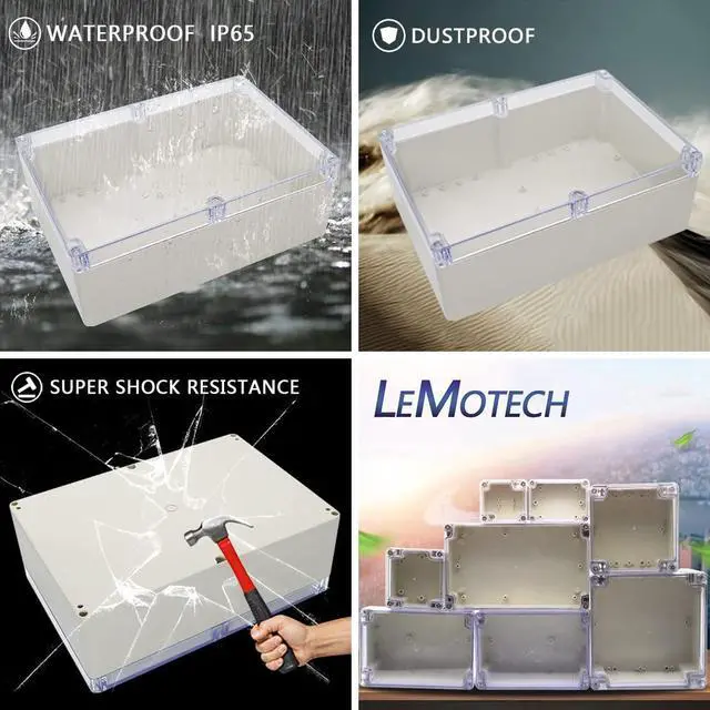Alt view image 7 of 7 - LeMotech ABS Plastic Junction Box Dustproof Waterproof IP65 Electrical Enclosure Box Universal Project Enclosure Grey with PC Transparent Clear Cover 10.4 x 7.2 x 3.7 inch (263 x 182 x 95 mm)