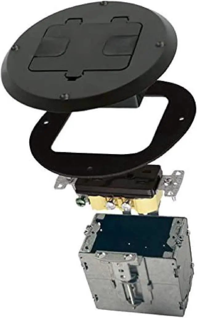 Main image of RACO 6239BK Floor Kit with Recessed Duplex 15A TR Device and Adjustable Steel Box, 1-Gang, Black