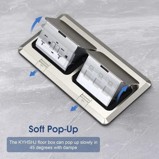 Alt view image 3 of 6 - KYHSHJ Dual Pop-Up Floor Electrical Outlet Box Kit20 Amp Stainless Steel GFCI TR Receptacle Outlet3-Port RJ45 Datacom ReceptacleWaterproof Gasket with IP44 Waterproof Rating, Stainless Steel Color