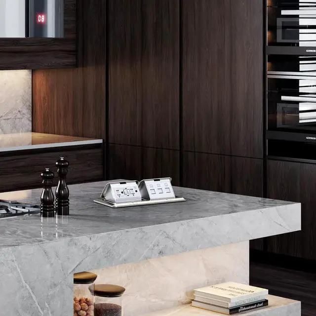 Alt view image 5 of 6 - KYHSHJ Dual Pop-Up Floor Electrical Outlet Box Kit20 Amp Stainless Steel GFCI TR Receptacle Outlet3-Port RJ45 Datacom ReceptacleWaterproof Gasket with IP44 Waterproof Rating, Stainless Steel Color