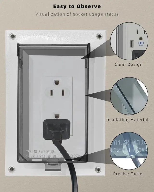 Alt view image 4 of 5 - Electrical Box Replacement Cover, DBVC-1 Extra Duty Replacement for All-Weather Use, Type 3r Enclosure Cover for Wet Locations Can be adapted to DBVR1C/DBVS1C/60VC, Improve Electricity Safety (3)