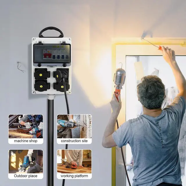 Alt view image 7 of 7 - Power Distribution Box, 110V 80A Electricity Meter Electrical Box with NEMA 5-20 Power Outlet Pane,IP54 Electrical Breaker Socket Distribution Box for Construction Sites, workshops and Factories