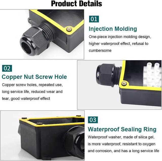 Alt view image 3 of 6 - Waterproof Junction Box, IP68 Outdoor Junction Box, 2 PCS 3 Way Plug Line External Junction Box, M25 Plastic Electrical Junction Box Suitable for Tunnel Lights, Garden Lights, Landscape Lights