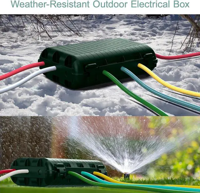 Alt view image 3 of 7 - Outdoor Waterproof Electrical Box, 2 Pack Large Extension Cord Cover Protector Plug Connection Cable Safety Box IP54 Water-Resistant for Power Strip, Holiday Light and Decorations, Green