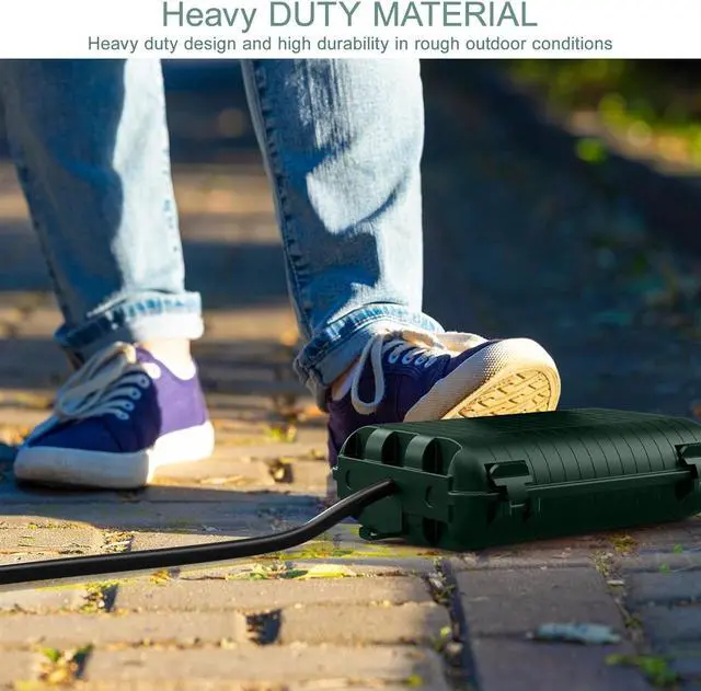 Alt view image 6 of 7 - Outdoor Waterproof Electrical Box, 2 Pack Large Extension Cord Cover Protector Plug Connection Cable Safety Box IP54 Water-Resistant for Power Strip, Holiday Light and Decorations, Green