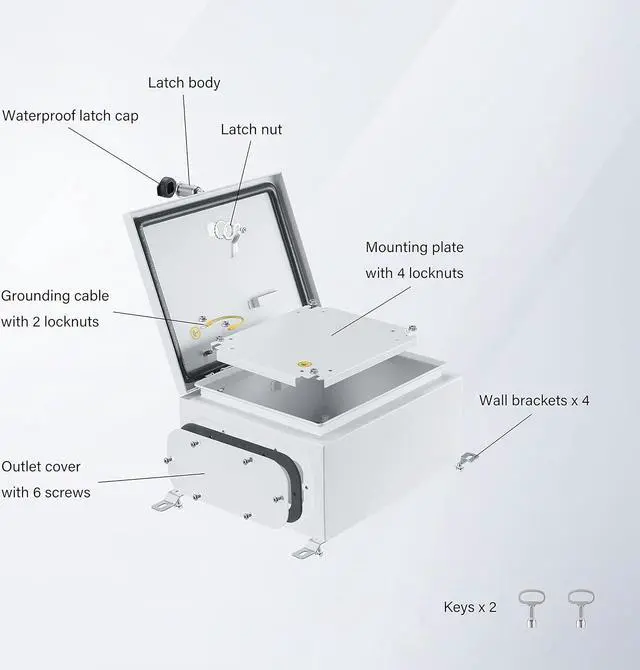 Alt view image 3 of 5 - IP65 Weatherproof Metal Box Wall-Mounted Electronic Equipment Enclosure Box with Mounting Plate and Wall Bracket (12'' x 10'' x 6'')