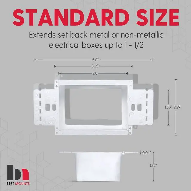 Alt view image 2 of 6 - BestMounts - 10 Pack Electrical Power Outlet Box Extender Kit  Single Gang Box Extender - Single Receptacle Heavy Duty Plastic (White)