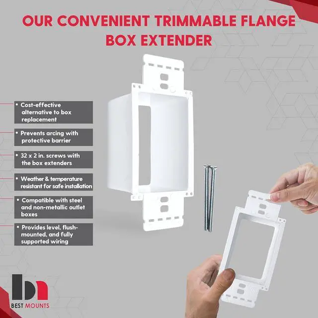 Alt view image 3 of 6 - BestMounts - 10 Pack Electrical Power Outlet Box Extender Kit  Single Gang Box Extender - Single Receptacle Heavy Duty Plastic (White)