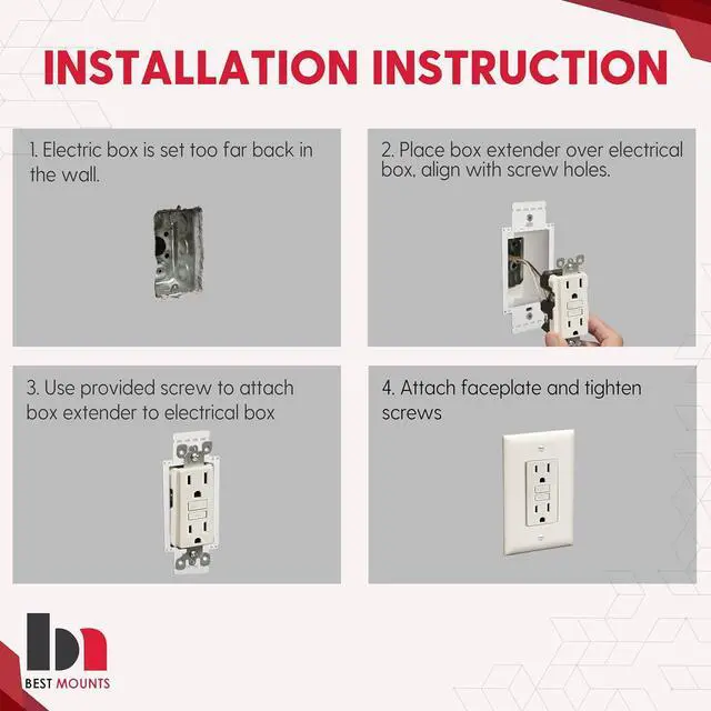 Alt view image 4 of 6 - BestMounts - 10 Pack Electrical Power Outlet Box Extender Kit  Single Gang Box Extender - Single Receptacle Heavy Duty Plastic (White)