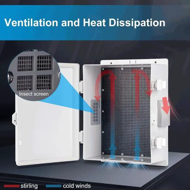 Alt view image 5 of 7 - Outdoor Waterproof Electrical Junction Box, ABS Water Resistant Enclosure with Internal Mounting Panel & Hinged Cover (15.7" H* 11" L* 5.9" W)