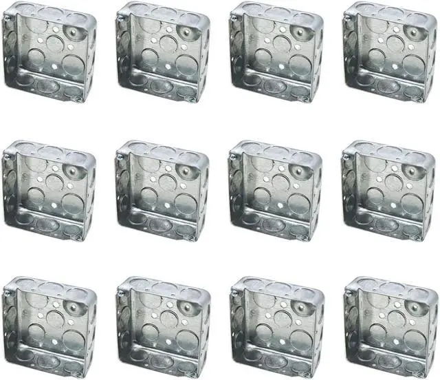 Main image of 12 Pack 4" Square Electrical Box, 1-1/2'' Deep Metal Electrical Box, 21.0 Cu. in. Capacity, Electrical Junction Box, Galvanized