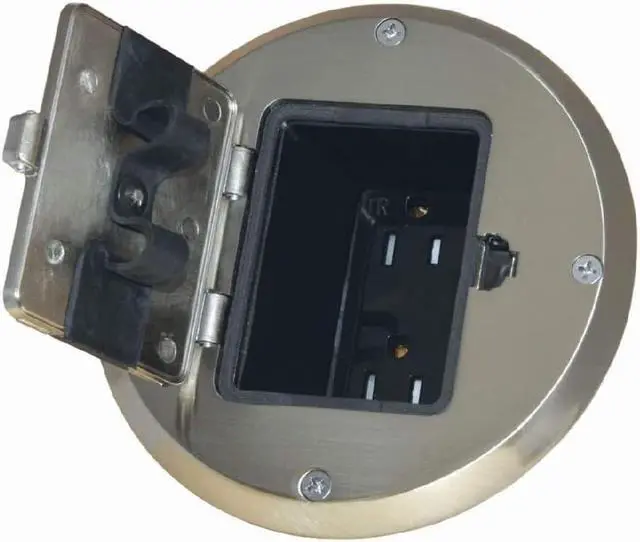 Alt view image 2 of 7 - RACO 6239NI Floor Kit with Recessed Duplex 15A TR Device and Adjustable Steel Box, 1-Gang, Nickel