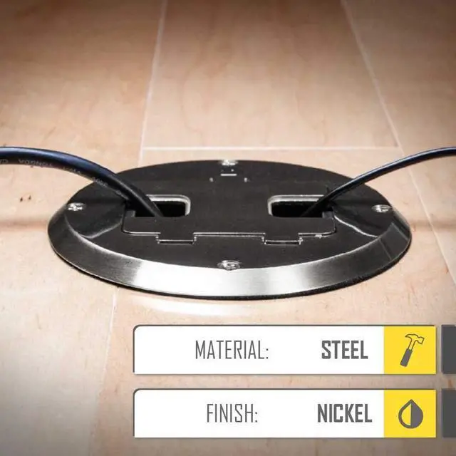 Alt view image 5 of 7 - RACO 6239NI Floor Kit with Recessed Duplex 15A TR Device and Adjustable Steel Box, 1-Gang, Nickel