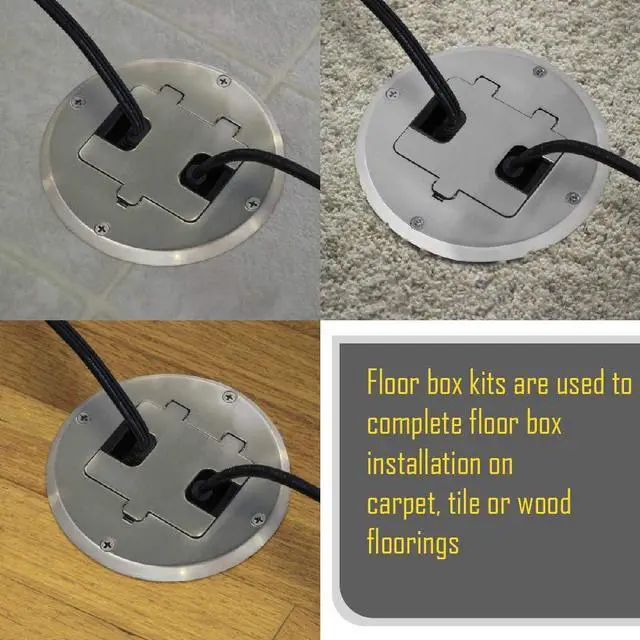 Alt view image 6 of 7 - RACO 6239NI Floor Kit with Recessed Duplex 15A TR Device and Adjustable Steel Box, 1-Gang, Nickel