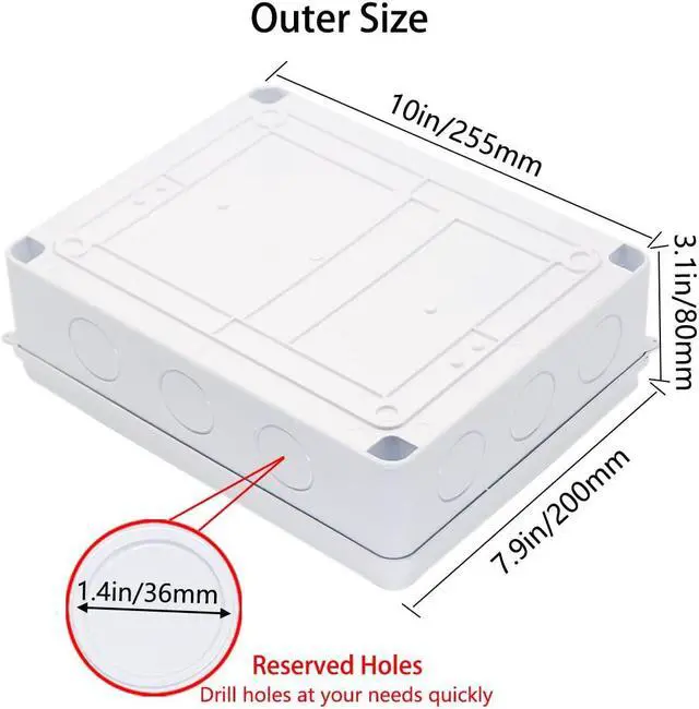 Alt view image 2 of 6 - Junction Box, Zulkit Project Box with Reserved Holes IP65 Waterproof Dustproof Electrical Box ABS Plastic Project Enclosure White 10 x 7.9 x 3.1 Inch