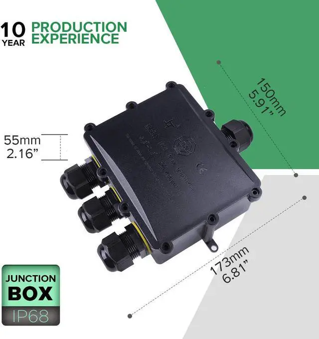 Alt view image 2 of 7 - La Vane IP68 Waterproof 4 Way Electrical Junction Box for Ø5-12mm Cable | TUV VDE CE, ABS+PVC, dust/fireproof, with Cable Gland & Terminals, Large interior for Indoor & Outdoor Lighting Garden Farm