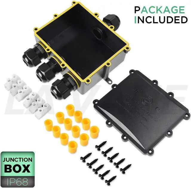 Alt view image 7 of 7 - La Vane IP68 Waterproof 4 Way Electrical Junction Box for Ø5-12mm Cable | TUV VDE CE, ABS+PVC, dust/fireproof, with Cable Gland & Terminals, Large interior for Indoor & Outdoor Lighting Garden Farm