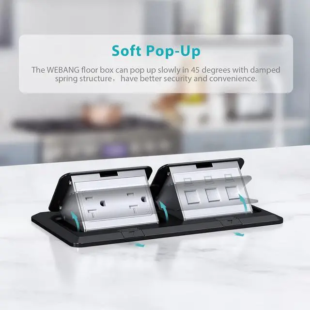 Alt view image 5 of 7 - WEBANG Dual Pop-Up Floor Box Electrical Kit, 20A Tamper Resistant Duplex Receptacle Outlet, 3-Port RJ45 Datacom Receptacle, Black