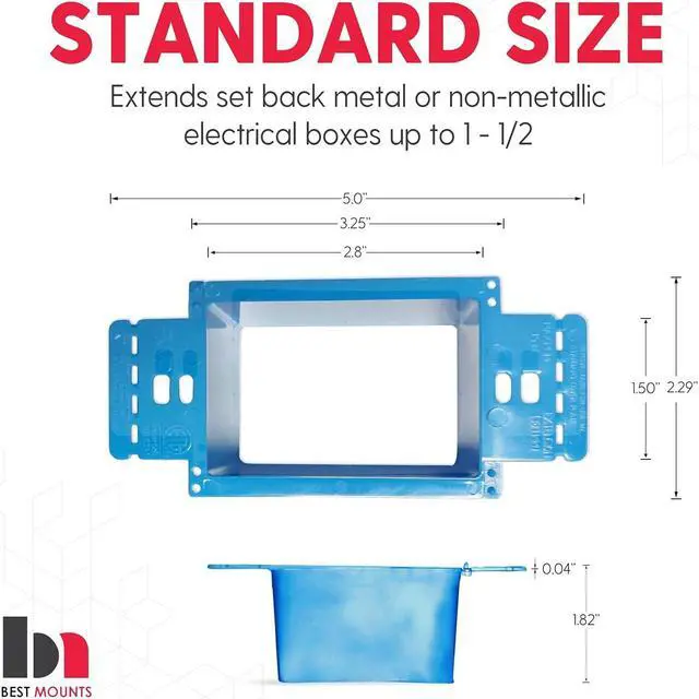 Alt view image 2 of 7 - BestMounts - 10 Pack Electrical Power Outlet Box Extender Kit  Single Gang Box Extender - Single Receptacle Heavy Duty Plastic (Blue)