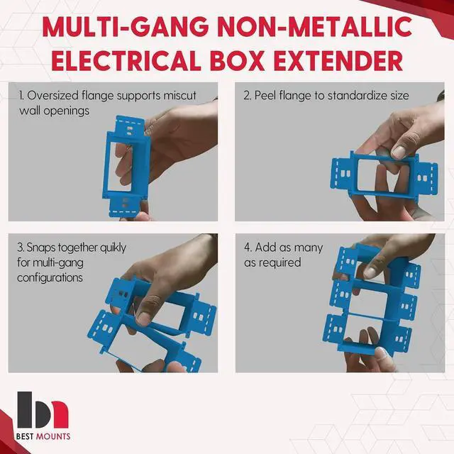 Alt view image 5 of 7 - BestMounts - 10 Pack Electrical Power Outlet Box Extender Kit  Single Gang Box Extender - Single Receptacle Heavy Duty Plastic (Blue)