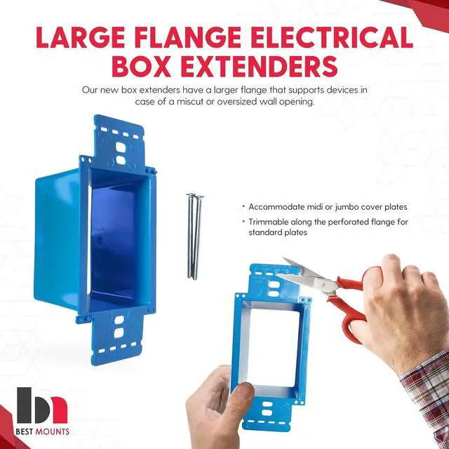 Alt view image 4 of 7 - BestMounts - 10 Pack Electrical Power Outlet Box Extender Kit  Single Gang Box Extender - Single Receptacle Heavy Duty Plastic (Blue)