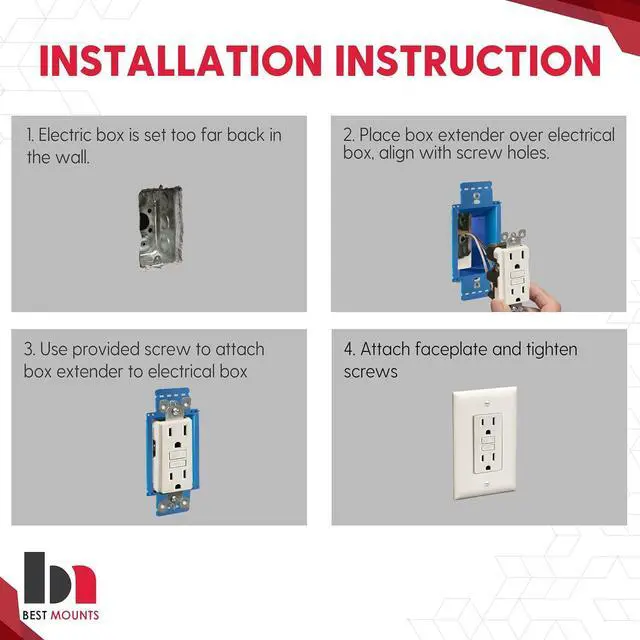 Alt view image 6 of 7 - BestMounts - 10 Pack Electrical Power Outlet Box Extender Kit  Single Gang Box Extender - Single Receptacle Heavy Duty Plastic (Blue)