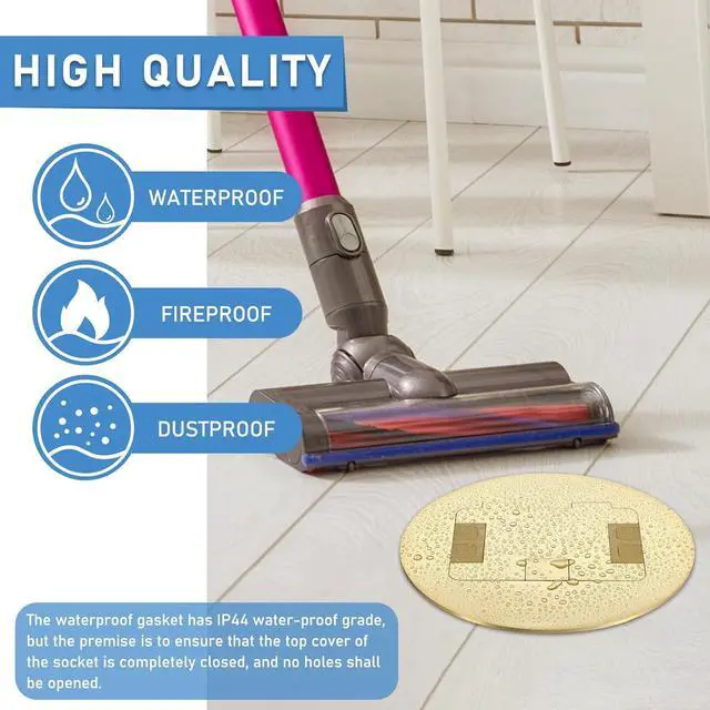 Alt view image 6 of 7 - Kanayu Gold Recessed Floor Outlet 3.98"x3.66"x3.15" 1-Gang with 4.8a USB Chargers 20 Amp Floor Receptacles Round Outlet Kit Electrical Waterproof Box, Etl Listed