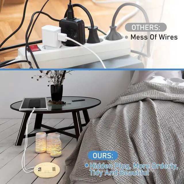 Alt view image 5 of 7 - Kanayu Gold Recessed Floor Outlet 3.98"x3.66"x3.15" 1-Gang with 4.8a USB Chargers 20 Amp Floor Receptacles Round Outlet Kit Electrical Waterproof Box, Etl Listed