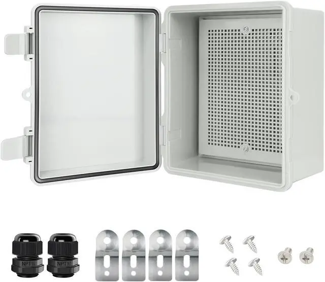 Main image of Junction Box IP65 Waterproof Electrical Box Outdoor ABS Plastic Project Box Hinged Shell Universal Enclosure Box with Mounting Plate, Wall Brackets, Cable Glands 8.7"x 6.7" x 4.3"