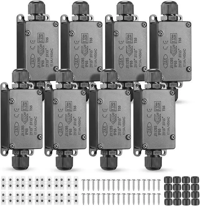 Main image of Junction Box - 8 Pack IP65 Waterproof 2 Way PG9 Electrical Junction Box Electrical Boxes Project Enclosure Underground Cable Line Wires Power Cord Connector Protection