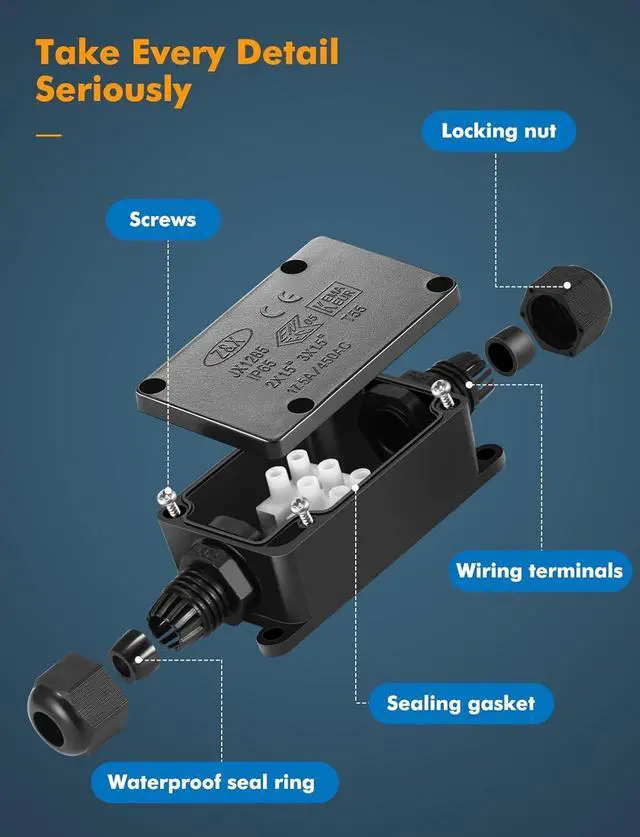 Alt view image 4 of 7 - Junction Box - 8 Pack IP65 Waterproof 2 Way PG9 Electrical Junction Box Electrical Boxes Project Enclosure Underground Cable Line Wires Power Cord Connector Protection