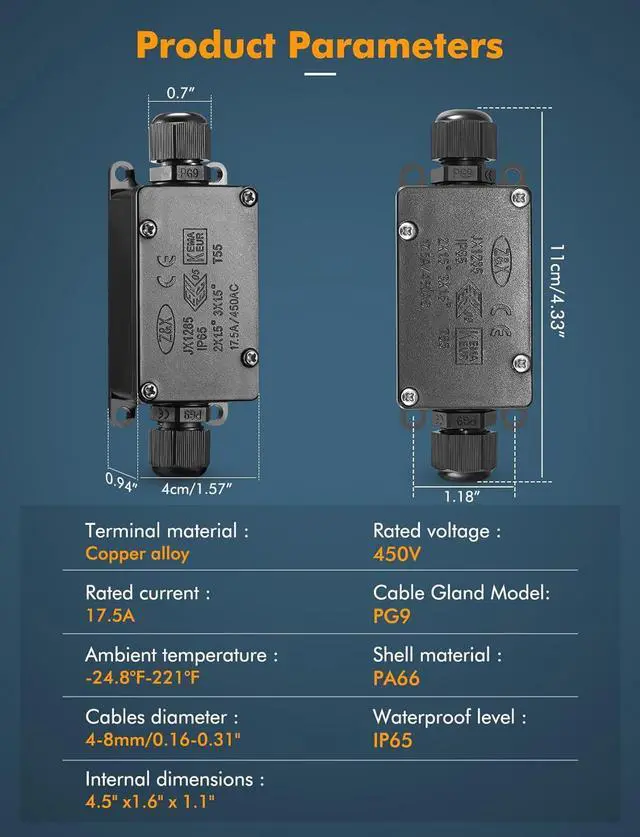 Alt view image 5 of 7 - Junction Box - 8 Pack IP65 Waterproof 2 Way PG9 Electrical Junction Box Electrical Boxes Project Enclosure Underground Cable Line Wires Power Cord Connector Protection