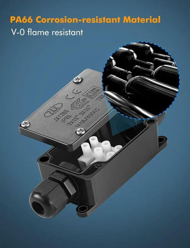 Alt view image 3 of 7 - Junction Box - 8 Pack IP65 Waterproof 2 Way PG9 Electrical Junction Box Electrical Boxes Project Enclosure Underground Cable Line Wires Power Cord Connector Protection