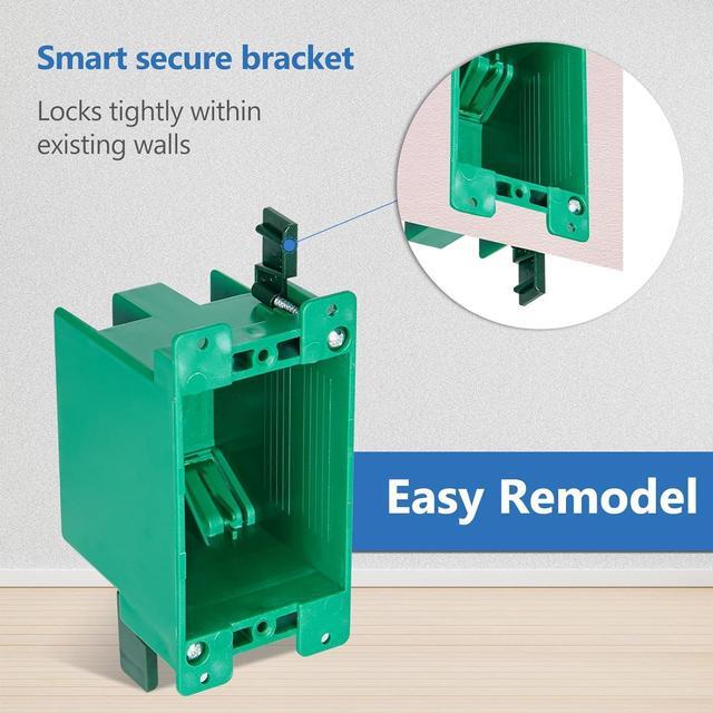 Alt view image 2 of 7 - Old Work Box 1 Gang Electrical Outlet Boxes - Remodel PVC Receptacle, UL Listed, 12 Pack