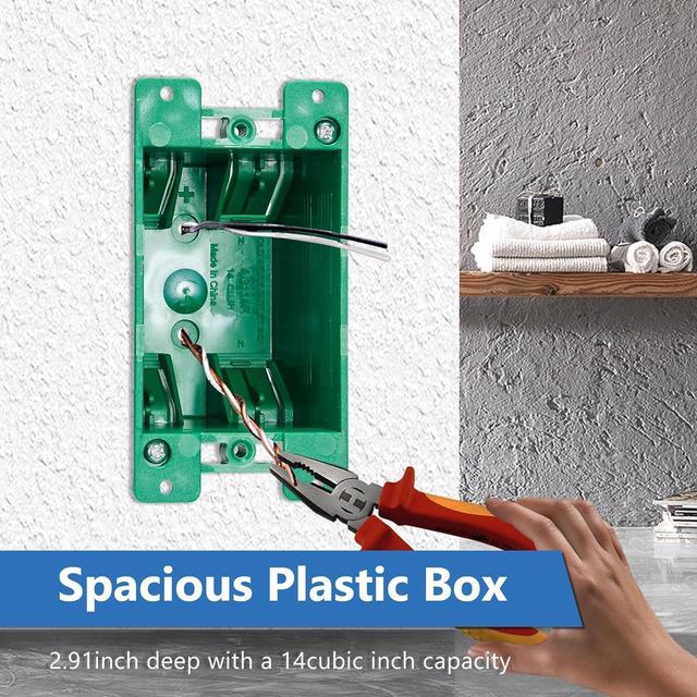 Alt view image 6 of 7 - Old Work Box 1 Gang Electrical Outlet Boxes - Remodel PVC Receptacle, UL Listed, 12 Pack