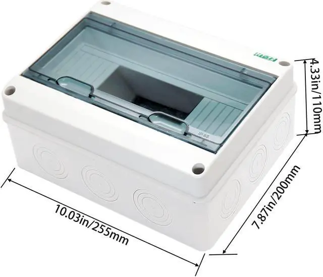 Alt view image 2 of 6 - Breaker Box Distribution Protection Box, IP65 Clear Cover Electrical Box, ABS Power Supply Electronic Junction Box Din Rail Enclosure for Circuit Breaker on The Wall 12 Way (250x195x110mm)