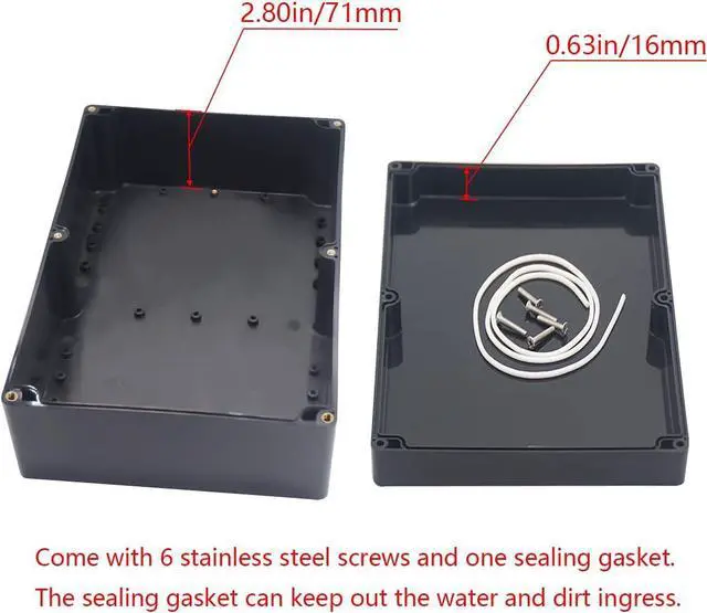 Alt view image 4 of 7 - Project Box IP65 Waterproof Junction Box ABS Plastic Black Electrical Boxes DIY Electronic Project Case Power Enclosure 10.35x7.17x3.74 inch(263x182x95 mm)