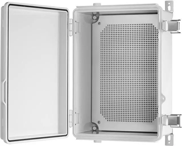 Main image of Waterproof Electrical Junction Box IP67 ABS Plastic Enclosure with Hinged Cover with Mounting Plate, Wall Brackets (Grey Cover, 14.6"×10.6"×5.9")