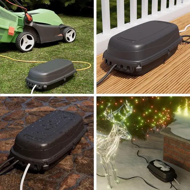 Alt view image 4 of 7 - D-Line Outdoor Weatherproof Electrical Cable Box, IP54 Rated for Safe Outdoor Use, Power Strip Enclosure, Plug Protector, Garden Extension Cord Cover - 11.4in (L) x 4.92in (W) x 4.33in (H) - Black