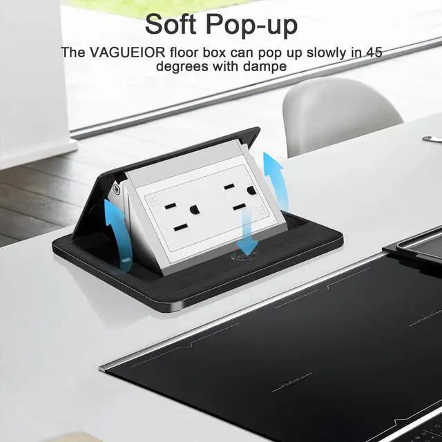 Alt view image 5 of 6 - Vagueior Recessed Floor Electrical Outlet Kit,Waterproof Electrical Outlet Covcer Box,Hidden 20A Tamper-Resistant Receptacle Outlet with Slow Elastic Damping ETL Certified, Black