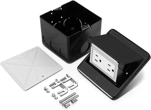 Alt view image 6 of 6 - Vagueior Recessed Floor Electrical Outlet Kit,Waterproof Electrical Outlet Covcer Box,Hidden 20A Tamper-Resistant Receptacle Outlet with Slow Elastic Damping ETL Certified, Black