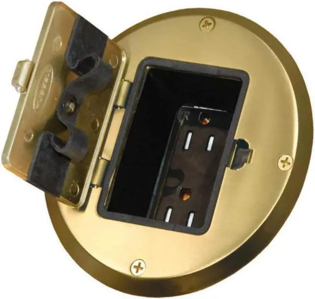 Alt view image 2 of 7 - RACO 6239BP Floor Kit with Recessed Duplex 15A TR Device and Adjustable Steel Box, 1-Gang, Brass