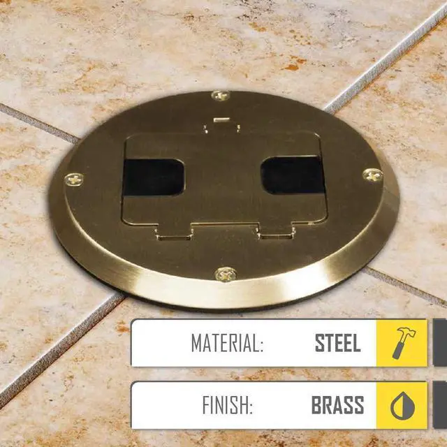 Alt view image 5 of 7 - RACO 6239BP Floor Kit with Recessed Duplex 15A TR Device and Adjustable Steel Box, 1-Gang, Brass